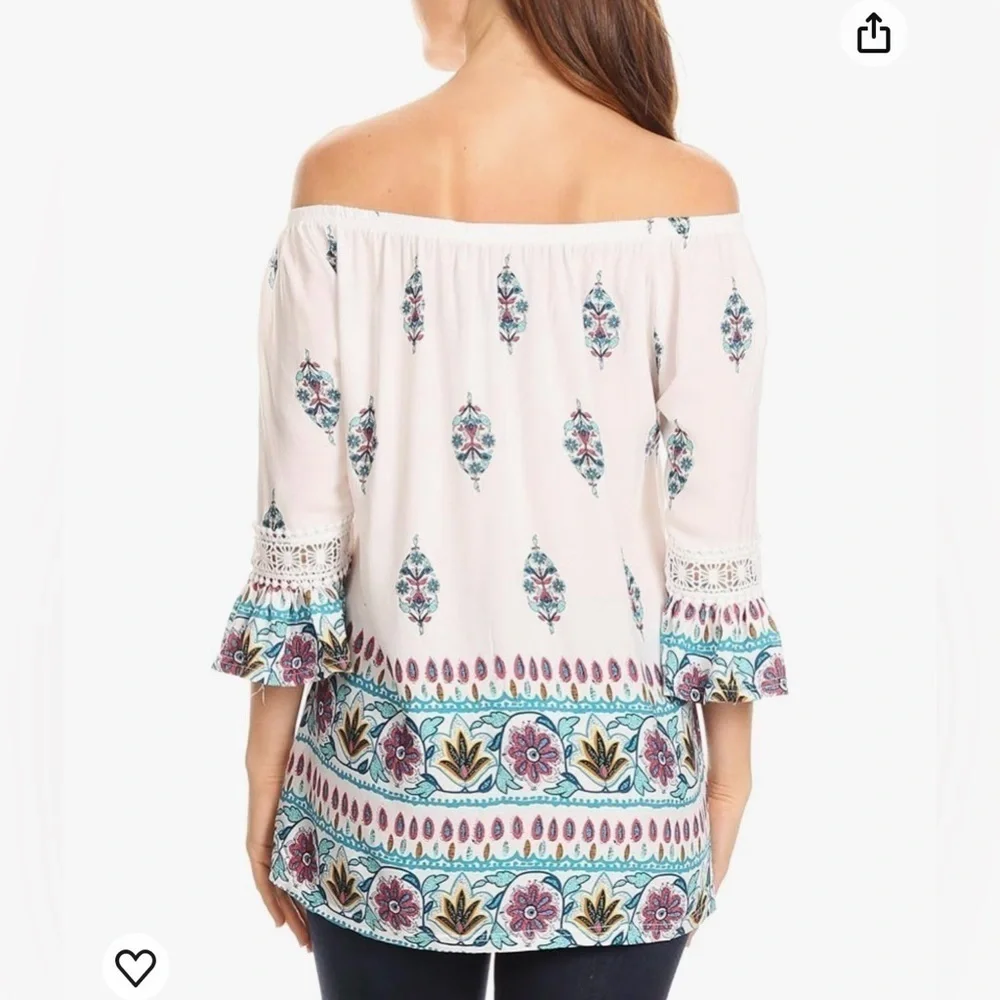 NWT Licia Peasant Boho Blouse Floral Paisley with Crochet Lace - Picture 3 of 12